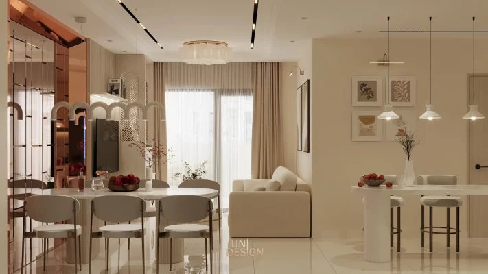 Sắc kem nhẹ nhàng trong nội thất căn hộ