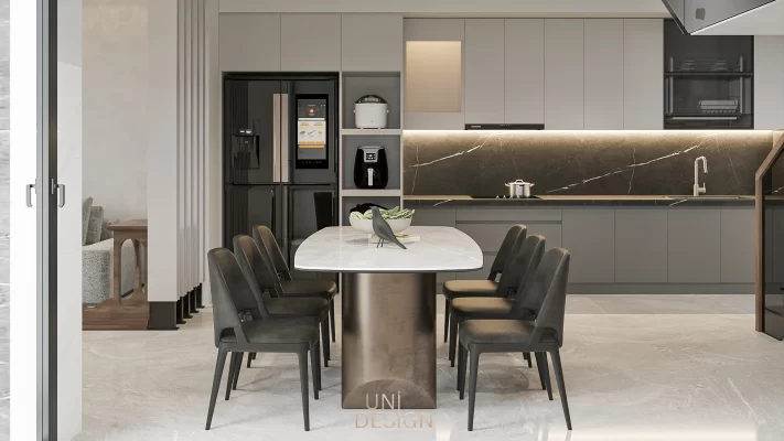Nội thất khách bếp nhà phố Hồ Tràm