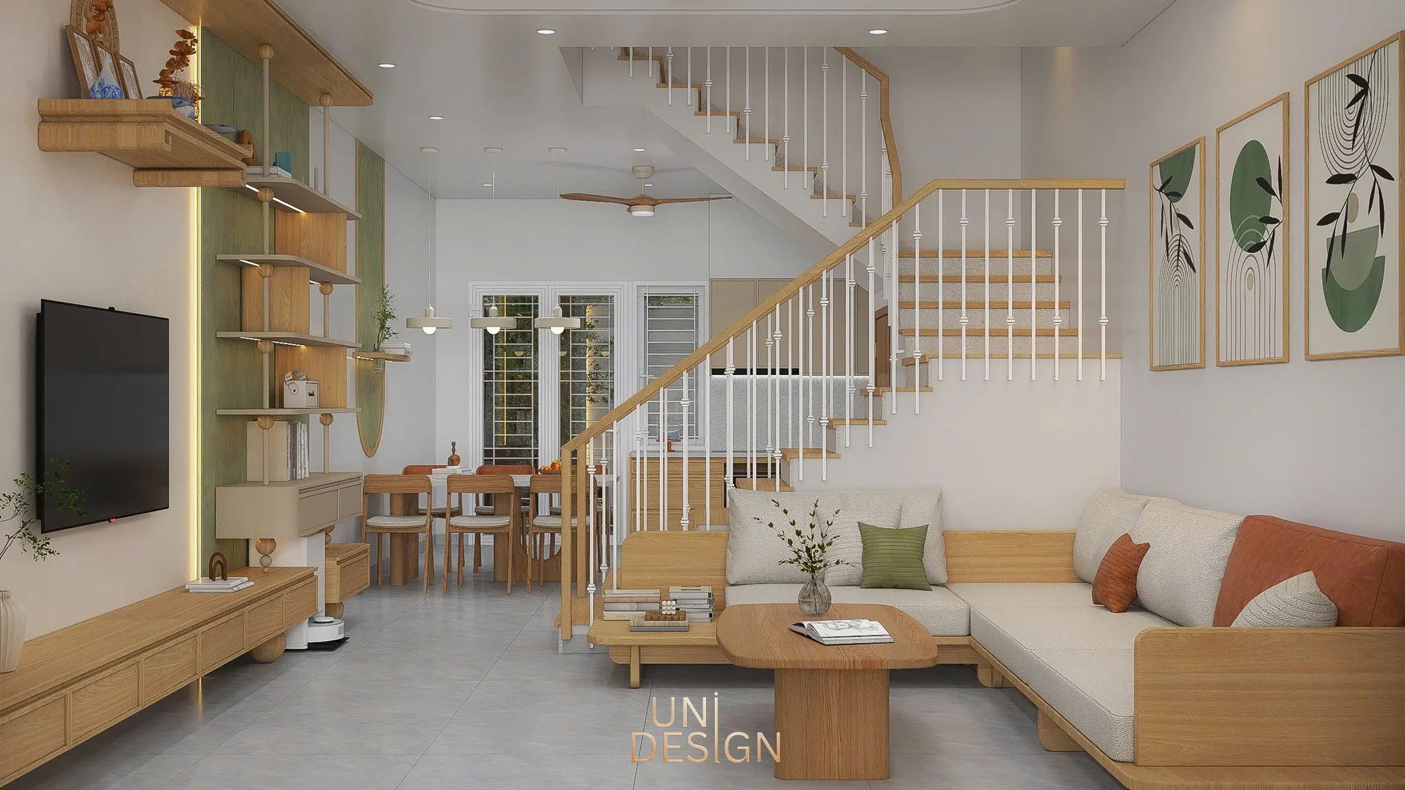Không gian dịu mắt từ sắc xanh sage và gỗ ấm
