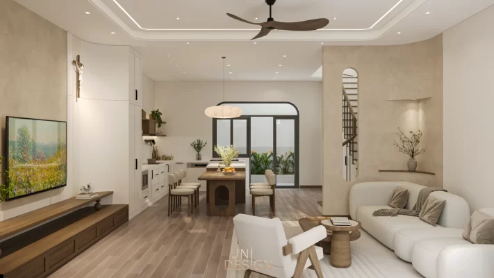 Nội thất phòng khách nhà phố Wabi Sabi Vũng Tàu